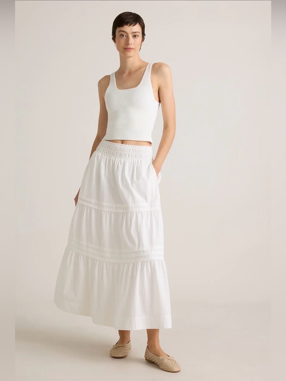 Quince 100% Organic Cotton Poplin Tiered Maxi Skirt M
